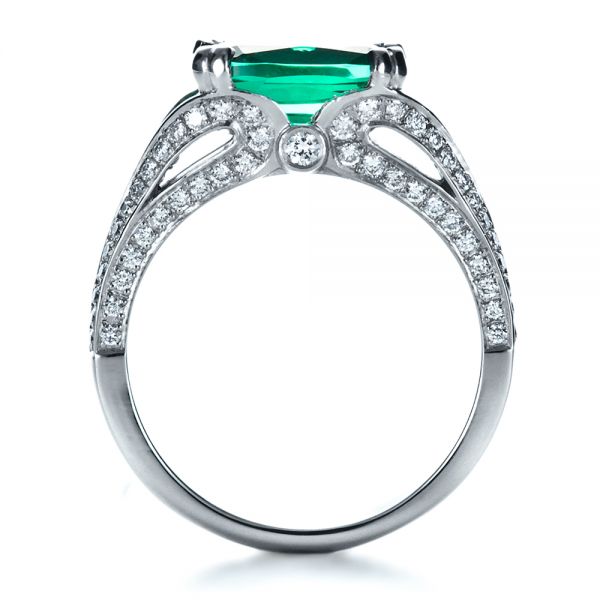 14k White Gold 14k White Gold Custom Emerald And Diamond Ring - Front View -  1201