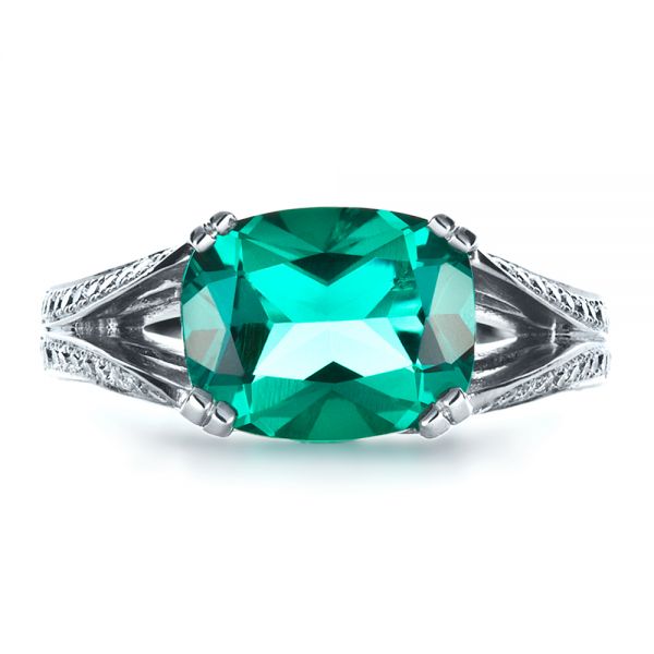 18k White Gold 18k White Gold Custom Emerald And Diamond Ring - Top View -  1201