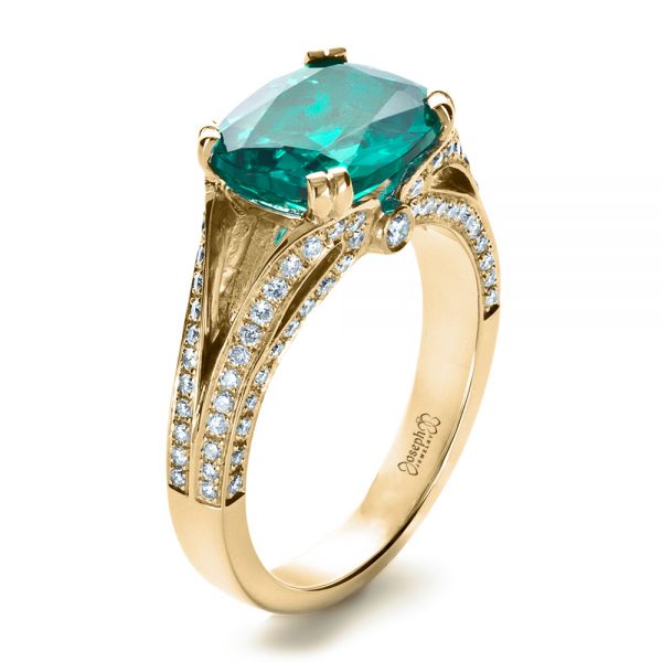 14k Yellow Gold 14k Yellow Gold Custom Emerald And Diamond Ring - Three-Quarter View -  1201
