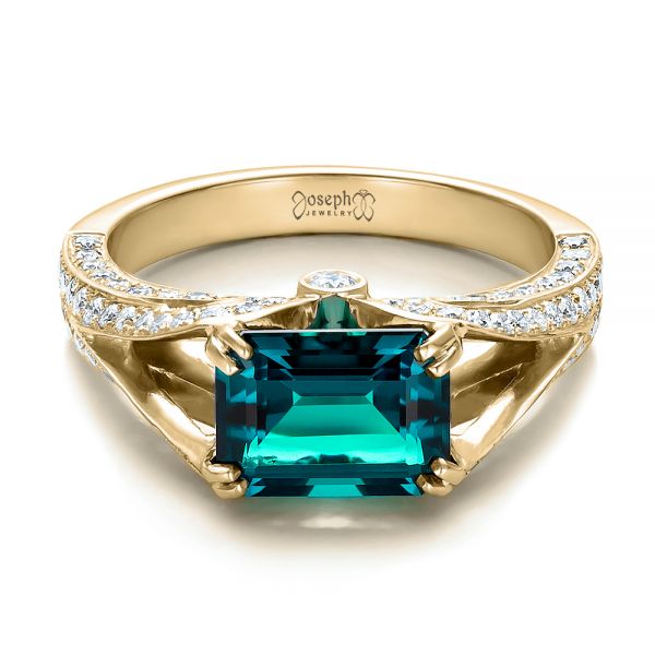 18k Yellow Gold 18k Yellow Gold Custom Emerald And Diamond Ring - Flat View -  100653