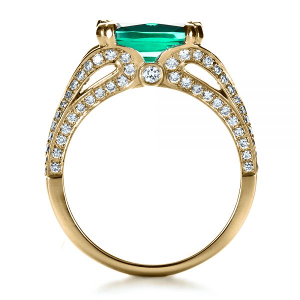 14k Yellow Gold 14k Yellow Gold Custom Emerald And Diamond Ring - Front View -  1201