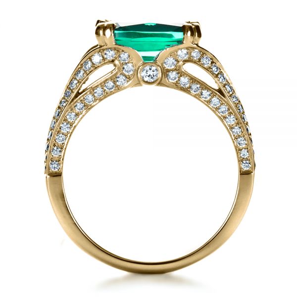 18k Yellow Gold 18k Yellow Gold Custom Emerald And Diamond Ring - Front View - 1201