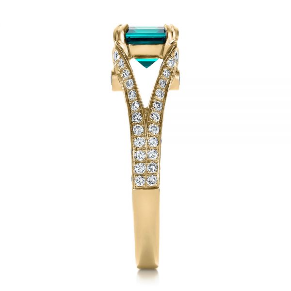 14k Yellow Gold 14k Yellow Gold Custom Emerald And Diamond Ring - Side View -  100653