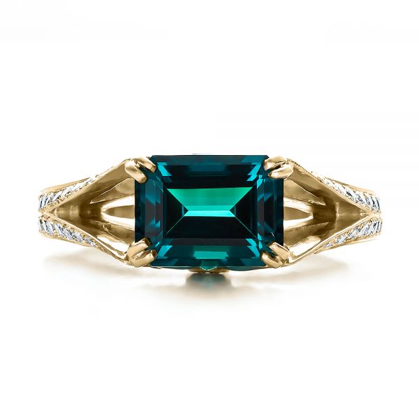 18k Yellow Gold 18k Yellow Gold Custom Emerald And Diamond Ring - Top View -  100653