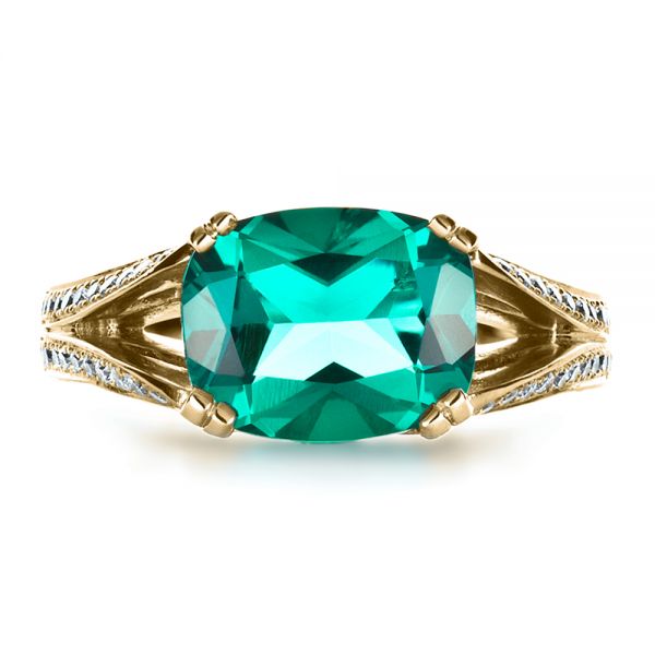 14k Yellow Gold 14k Yellow Gold Custom Emerald And Diamond Ring - Top View -  1201