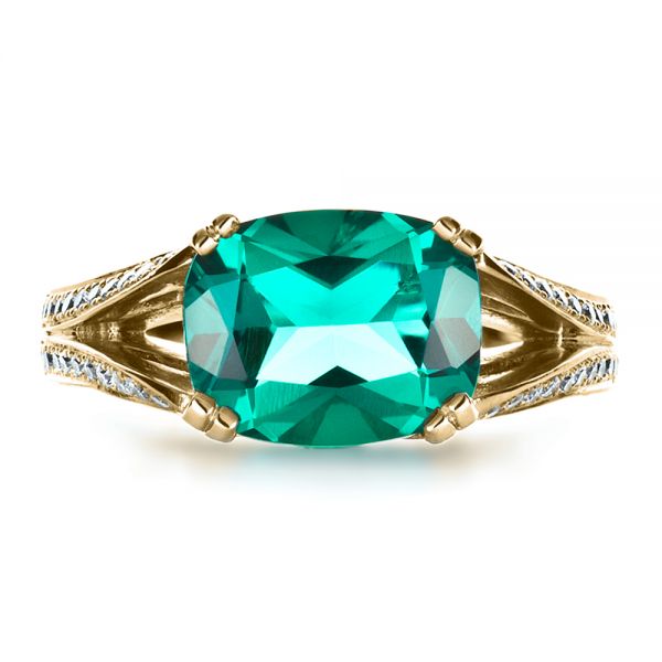18k Yellow Gold 18k Yellow Gold Custom Emerald And Diamond Ring - Top View - 1201