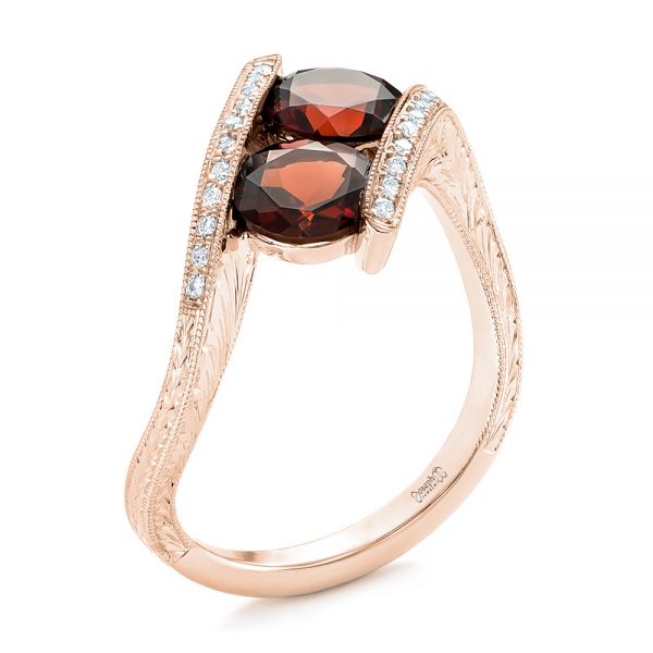 18k Rose Gold 18k Rose Gold Custom Garnet And Diamond Fashion Ring - Three-Quarter View -  103156