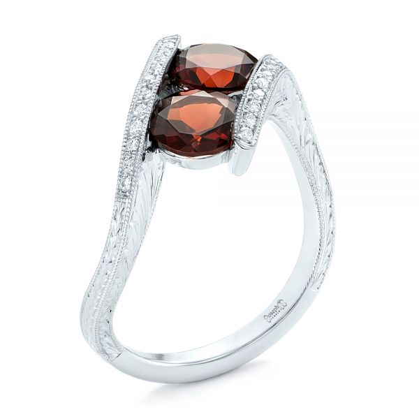 18k White Gold 18k White Gold Custom Garnet And Diamond Fashion Ring - Three-Quarter View -  103156