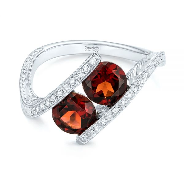 14k White Gold Custom Garnet And Diamond Fashion Ring - Flat View -  103156