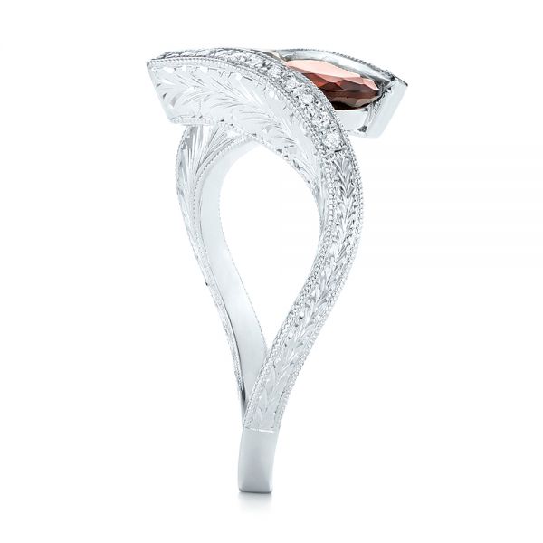 14k White Gold Custom Garnet And Diamond Fashion Ring - Side View -  103156