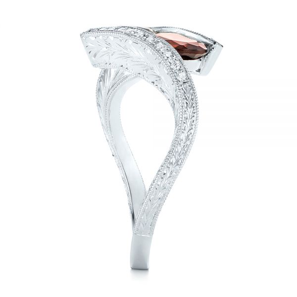 14k White Gold Custom Garnet And Diamond Fashion Ring - Side View - 103156