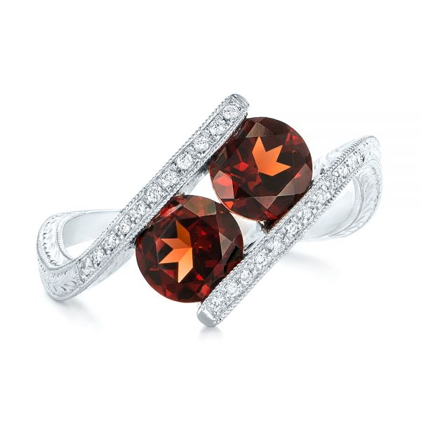 14k White Gold Custom Garnet And Diamond Fashion Ring - Top View - 103156