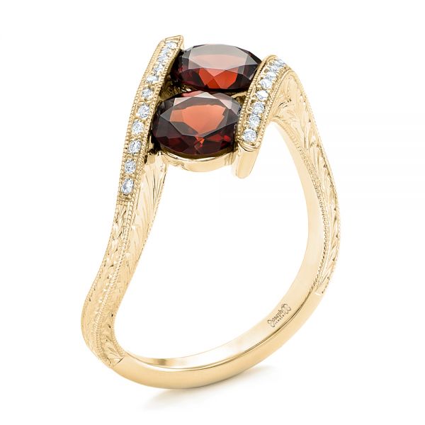 18k Yellow Gold 18k Yellow Gold Custom Garnet And Diamond Fashion Ring - Three-Quarter View -  103156