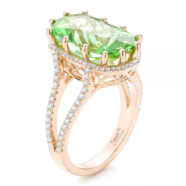 14k Rose Gold 14k Rose Gold Custom Green Tourmaline And Diamond Halo Fashion Ring - Three-Quarter View -  102466