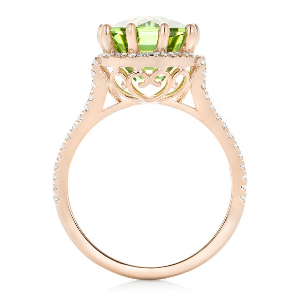 18k Rose Gold 18k Rose Gold Custom Green Tourmaline And Diamond Halo Fashion Ring - Front View -  102466