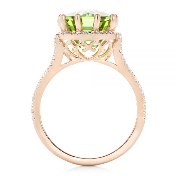 18k Rose Gold 18k Rose Gold Custom Green Tourmaline And Diamond Halo Fashion Ring - Front View - 102466