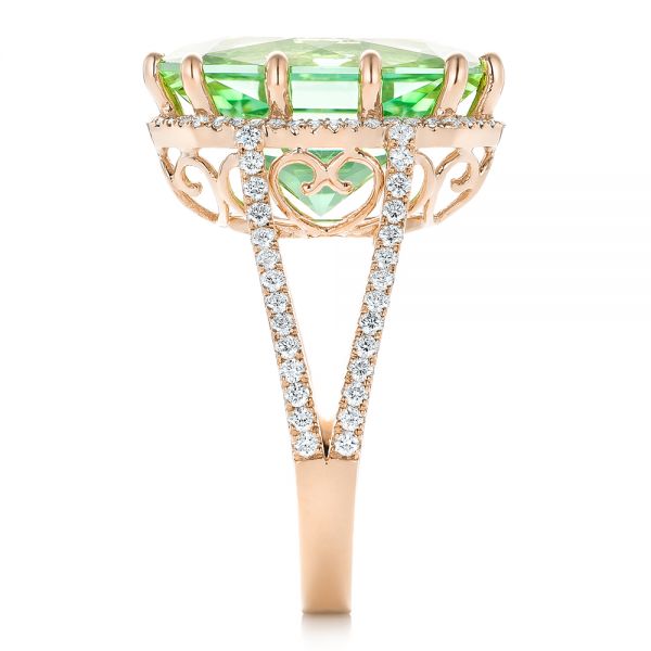 18k Rose Gold 18k Rose Gold Custom Green Tourmaline And Diamond Halo Fashion Ring - Side View -  102466