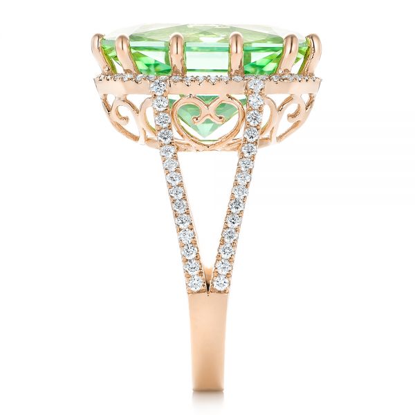 18k Rose Gold 18k Rose Gold Custom Green Tourmaline And Diamond Halo Fashion Ring - Side View - 102466