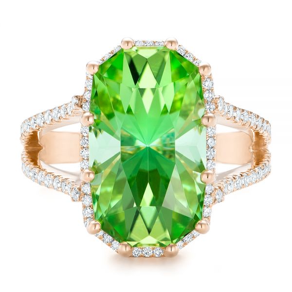18k Rose Gold 18k Rose Gold Custom Green Tourmaline And Diamond Halo Fashion Ring - Top View - 102466
