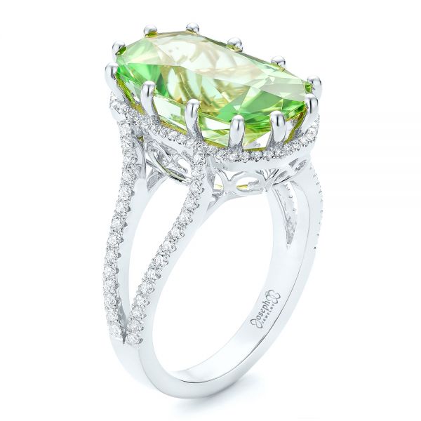 18k White Gold 18k White Gold Custom Green Tourmaline And Diamond Halo Fashion Ring - Three-Quarter View -  102466