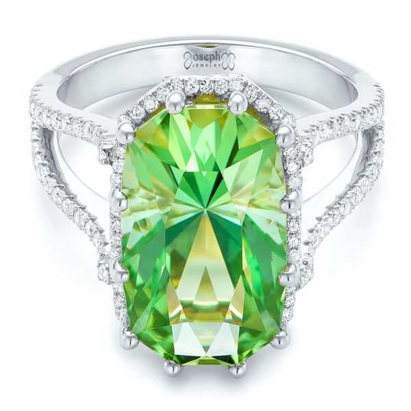 18k White Gold 18k White Gold Custom Green Tourmaline And Diamond Halo Fashion Ring - Flat View -  102466