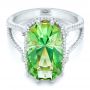  Platinum Platinum Custom Green Tourmaline And Diamond Halo Fashion Ring - Flat View -  102466 - Thumbnail