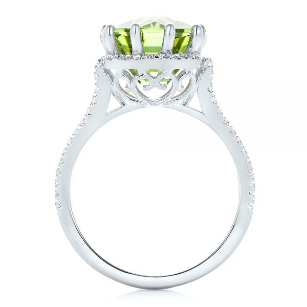 Platinum Platinum Custom Green Tourmaline And Diamond Halo Fashion Ring - Front View - 102466