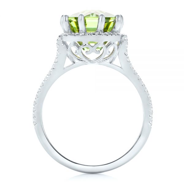 18k White Gold 18k White Gold Custom Green Tourmaline And Diamond Halo Fashion Ring - Front View -  102466