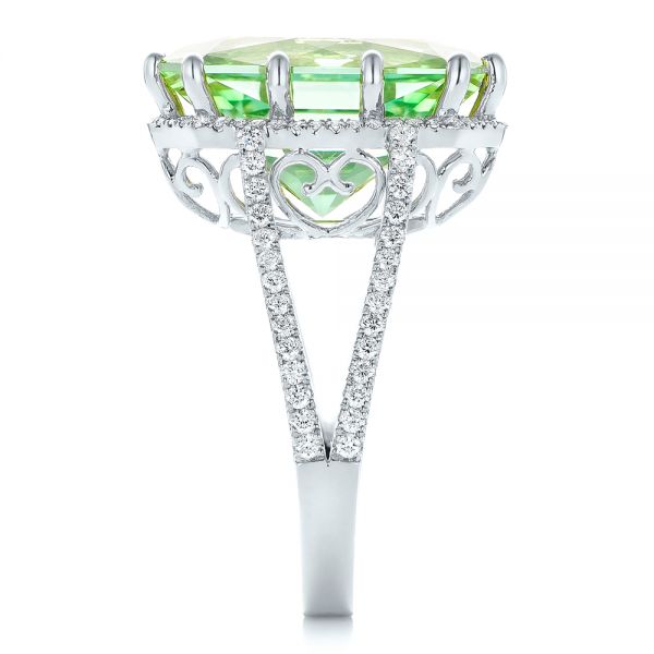 Platinum Platinum Custom Green Tourmaline And Diamond Halo Fashion Ring - Side View - 102466