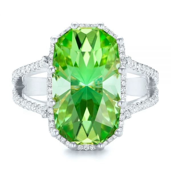 Platinum Platinum Custom Green Tourmaline And Diamond Halo Fashion Ring - Top View - 102466
