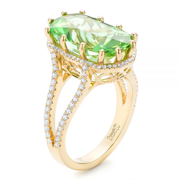 14k Yellow Gold 14k Yellow Gold Custom Green Tourmaline And Diamond Halo Fashion Ring - Three-Quarter View -  102466