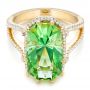 18k Yellow Gold Custom Green Tourmaline And Diamond Halo Fashion Ring - Flat View -  102466 - Thumbnail