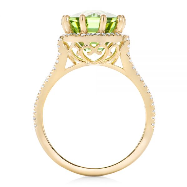 18k Yellow Gold Custom Green Tourmaline And Diamond Halo Fashion Ring - Front View - 102466