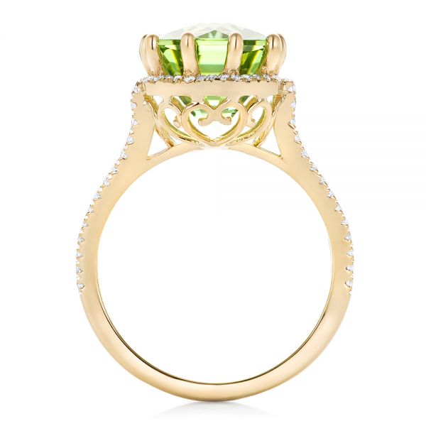 18k Yellow Gold Custom Green Tourmaline And Diamond Halo Fashion Ring - Front View -  102466