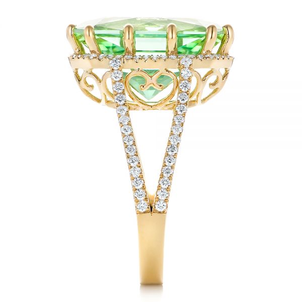 18k Yellow Gold Custom Green Tourmaline And Diamond Halo Fashion Ring - Side View -  102466
