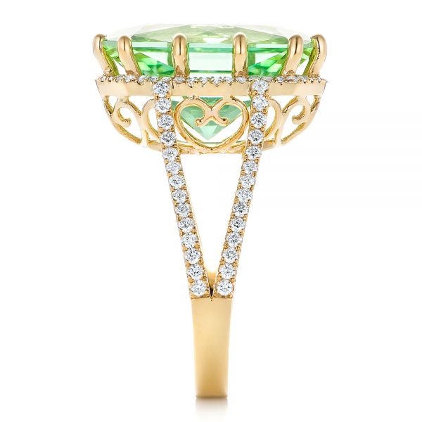 18k Yellow Gold Custom Green Tourmaline And Diamond Halo Fashion Ring - Side View - 102466