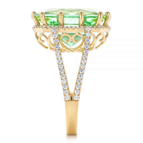 14k Yellow Gold 14k Yellow Gold Custom Green Tourmaline And Diamond Halo Fashion Ring - Side View -  102466