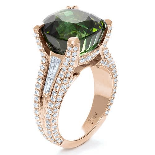 18k Rose Gold 18k Rose Gold Custom Green Tourmaline And Diamond Women's Ring - Three-Quarter View - 1032