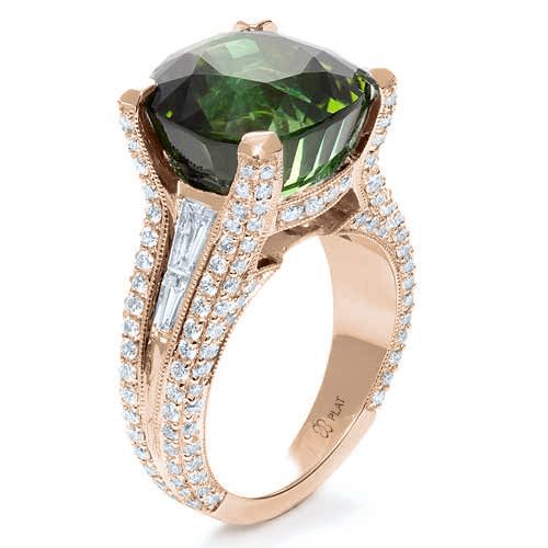 18k Rose Gold 18k Rose Gold Custom Green Tourmaline And Diamond Women's Ring - Three-Quarter View -  1032