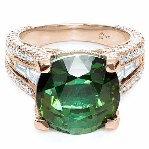 14k Rose Gold 14k Rose Gold Custom Green Tourmaline And Diamond Women's Ring - Flat View -  1032