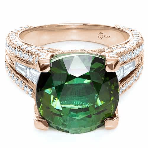 18k Rose Gold 18k Rose Gold Custom Green Tourmaline And Diamond Women's Ring - Flat View - 1032