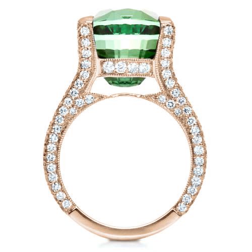 18k Rose Gold 18k Rose Gold Custom Green Tourmaline And Diamond Women's Ring - Front View -  1032