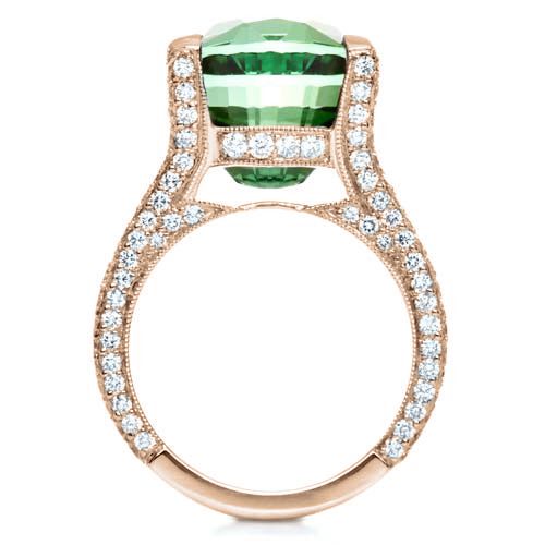 18k Rose Gold 18k Rose Gold Custom Green Tourmaline And Diamond Women's Ring - Front View - 1032