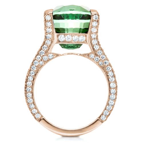 14k Rose Gold 14k Rose Gold Custom Green Tourmaline And Diamond Women's Ring - Front View -  1032