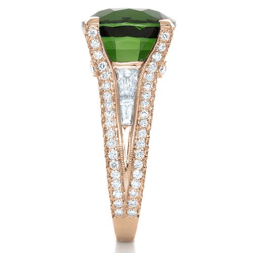 14k Rose Gold 14k Rose Gold Custom Green Tourmaline And Diamond Women's Ring - Side View -  1032