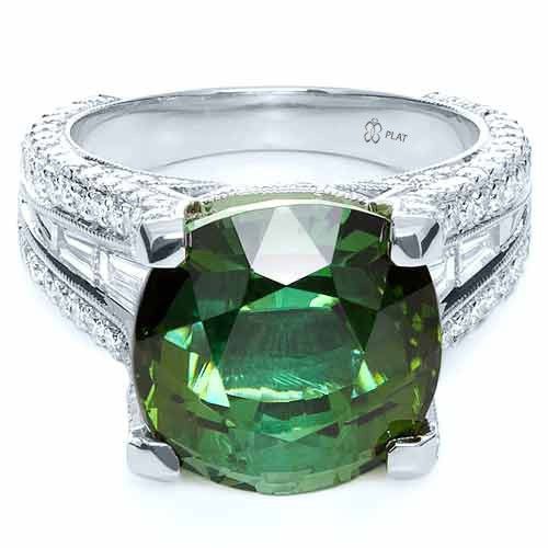  Platinum Custom Green Tourmaline And Diamond Women's Ring - Flat View -  1032