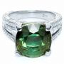 18k White Gold 18k White Gold Custom Green Tourmaline And Diamond Women's Ring - Flat View -  1032 - Thumbnail