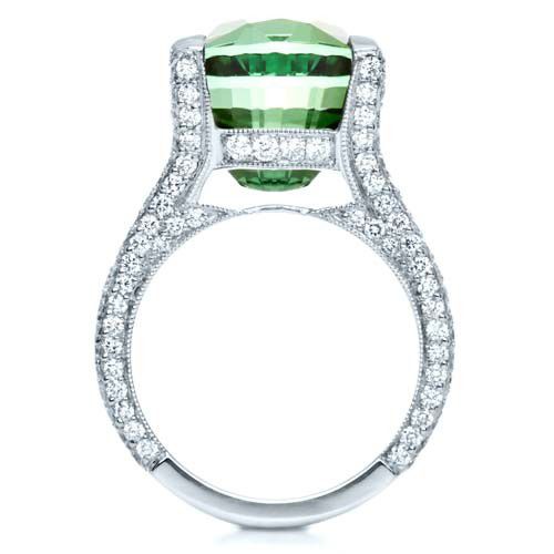  Platinum Custom Green Tourmaline And Diamond Women's Ring - Front View -  1032