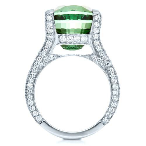 14k White Gold 14k White Gold Custom Green Tourmaline And Diamond Women's Ring - Front View -  1032