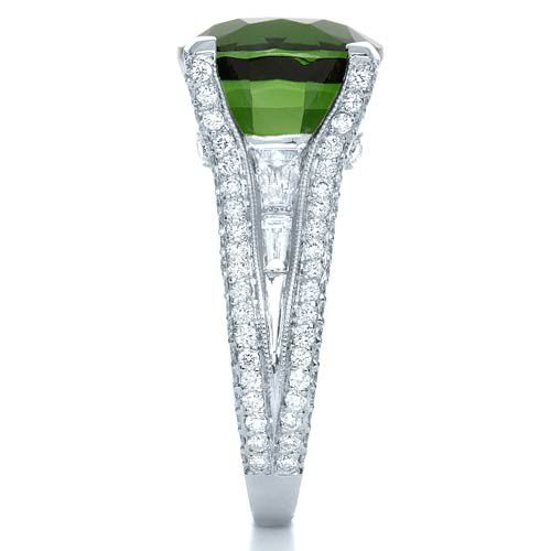 18k White Gold 18k White Gold Custom Green Tourmaline And Diamond Women's Ring - Side View -  1032